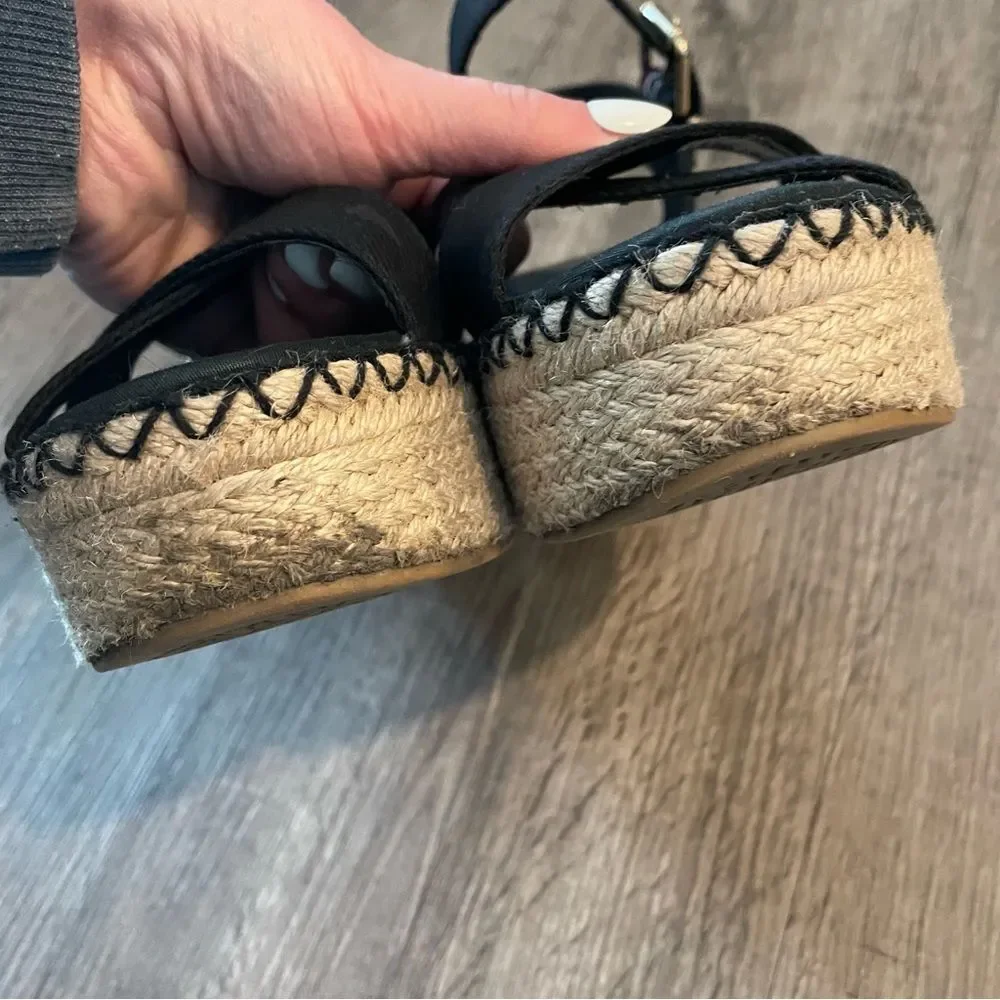 TOMMY HILFIGER Black Canvas Strappy Platform Espadrille Sandals